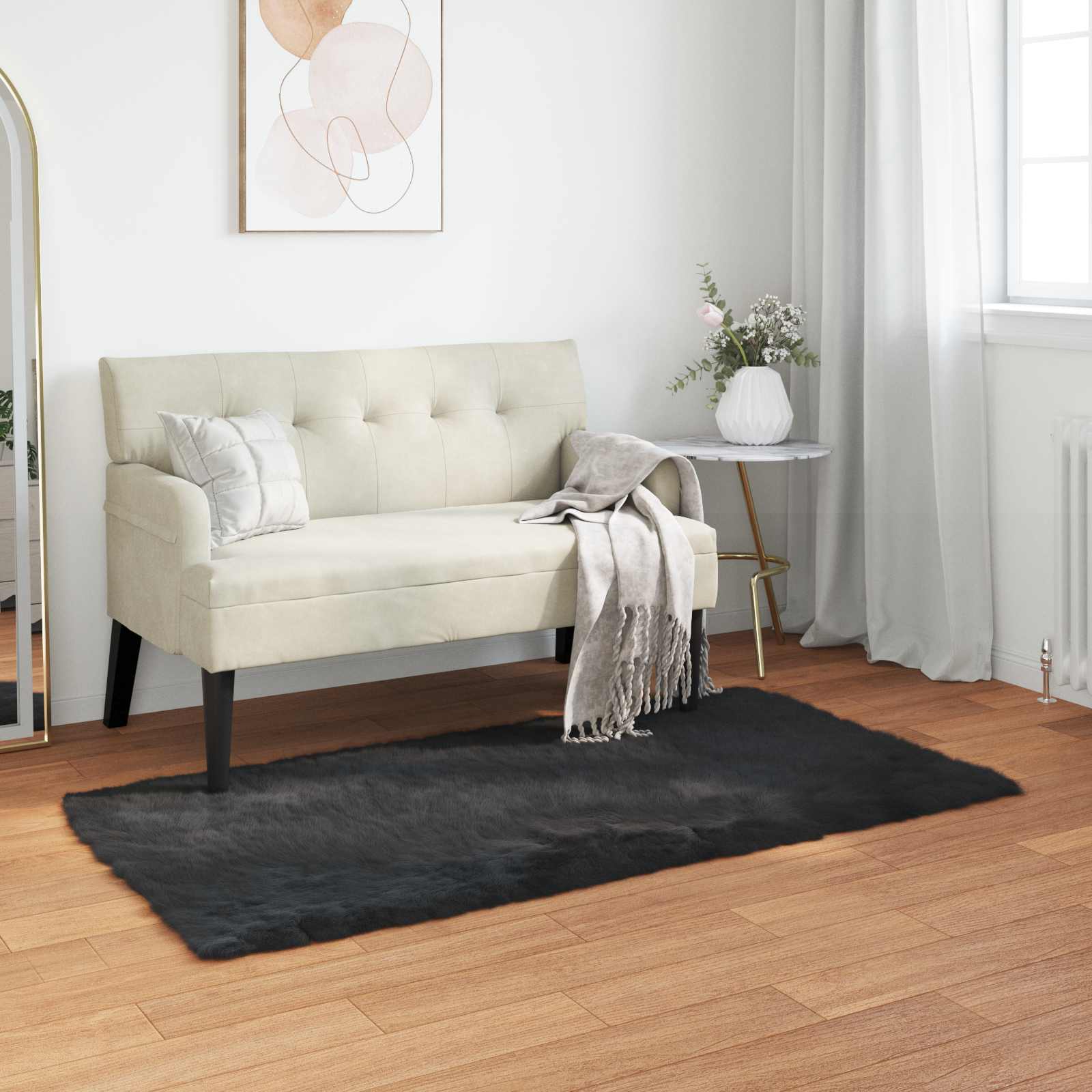 Χαλί από τεχνητό πρόβειο δέρμα TAFALLA Μαύρο 80 x 150 cm