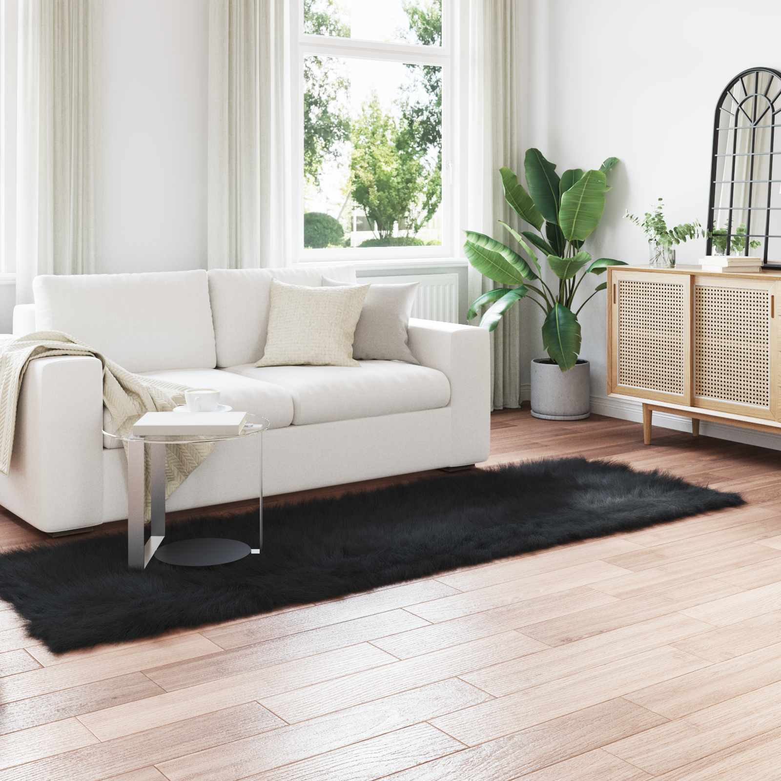 Χαλί από τεχνητό πρόβειο δέρμα TAFALLA Μαύρο 80 x 250 cm