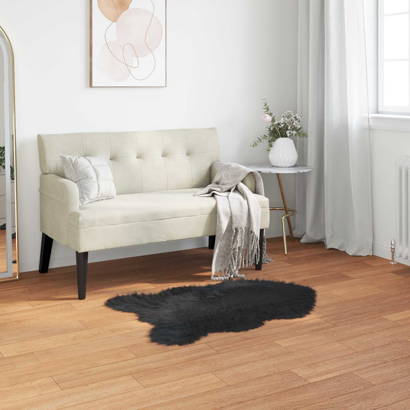 Ψεύτικο Δέρμα Προβάτου Χαλί Tafalla Μαύρο 80 x 120 cm - Pakobazaar