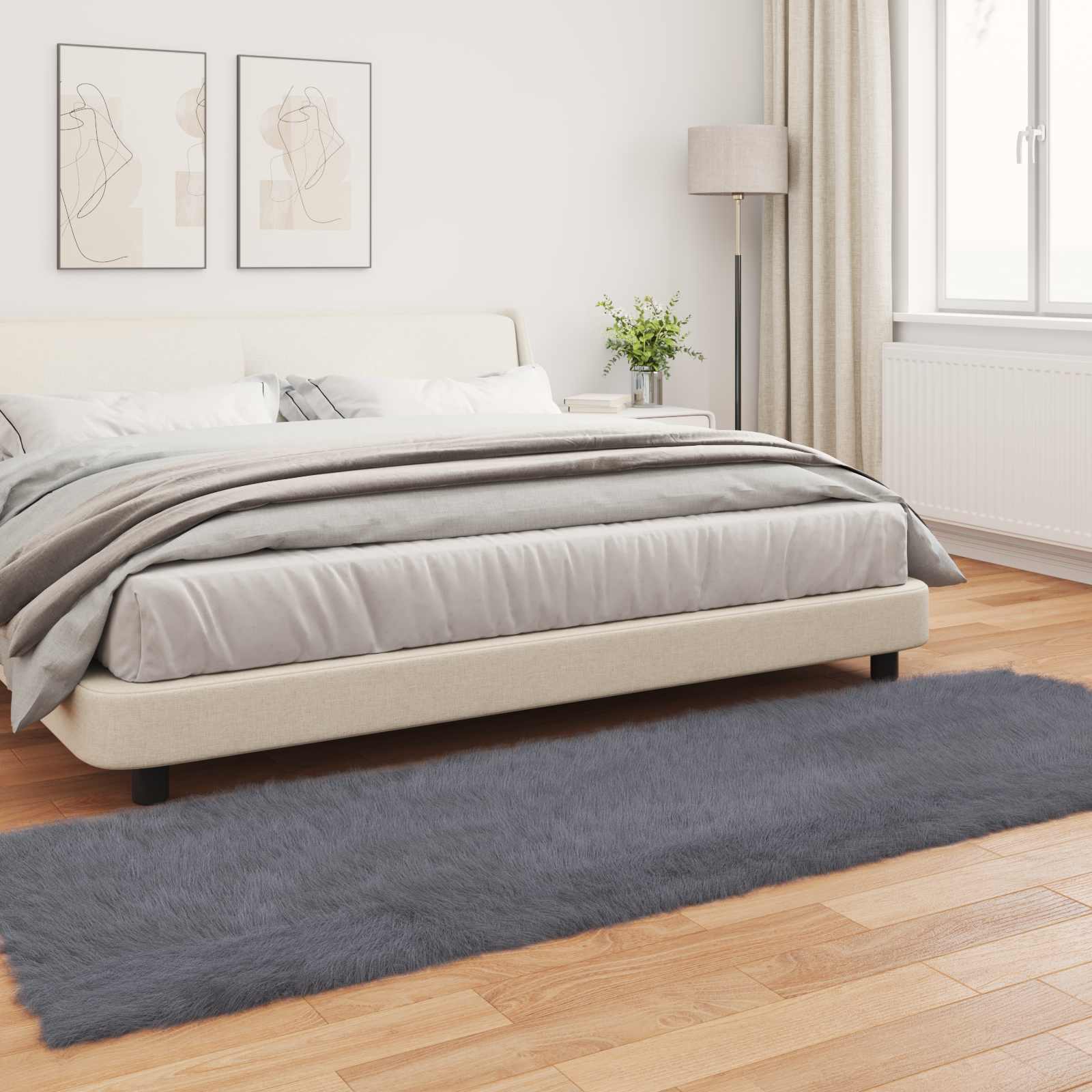 Ψεύτικο Δέρμα Προβάτου Χαλί Tafalla Ανθρακί 80 x 250 cm - Pakobazaar