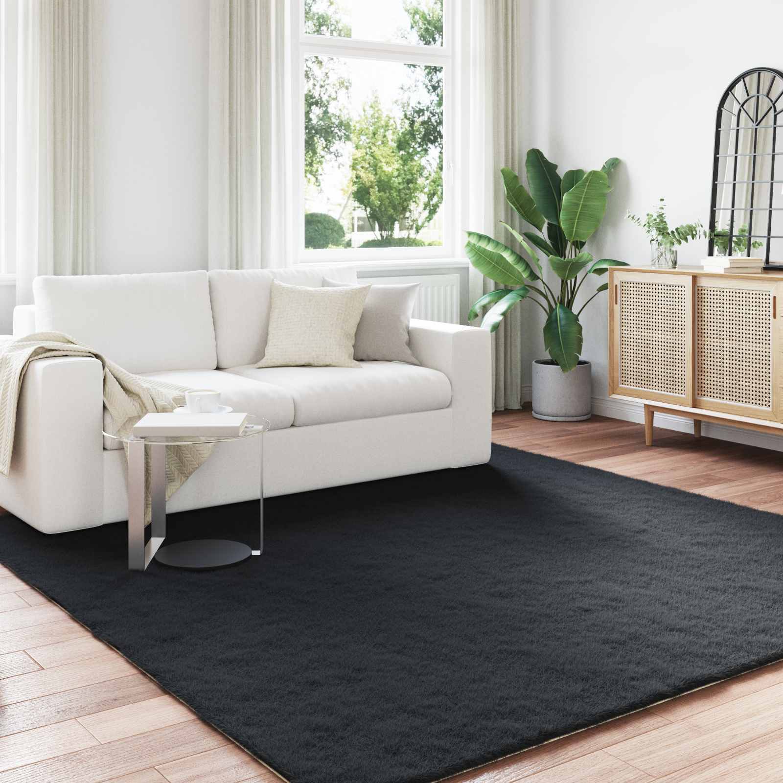 Αντιολισθητικό ψεύτικο χαλί από κουνελιού Olite Μαύρο - Pakobazaar