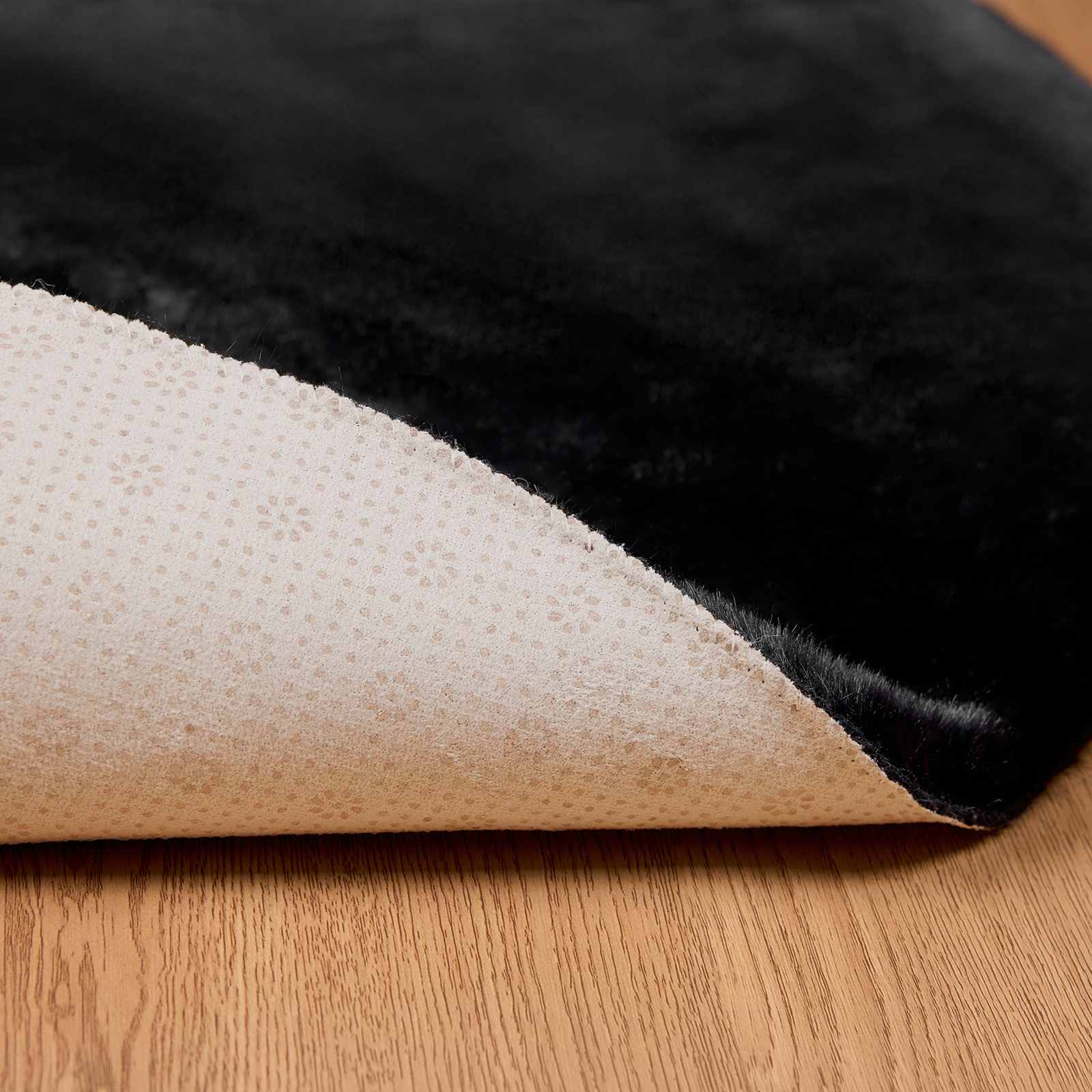 Αντιολισθητικό ψεύτικο χαλί από κουνελιού Olite Μαύρο Ø 80 εκ. - Pakobazaar