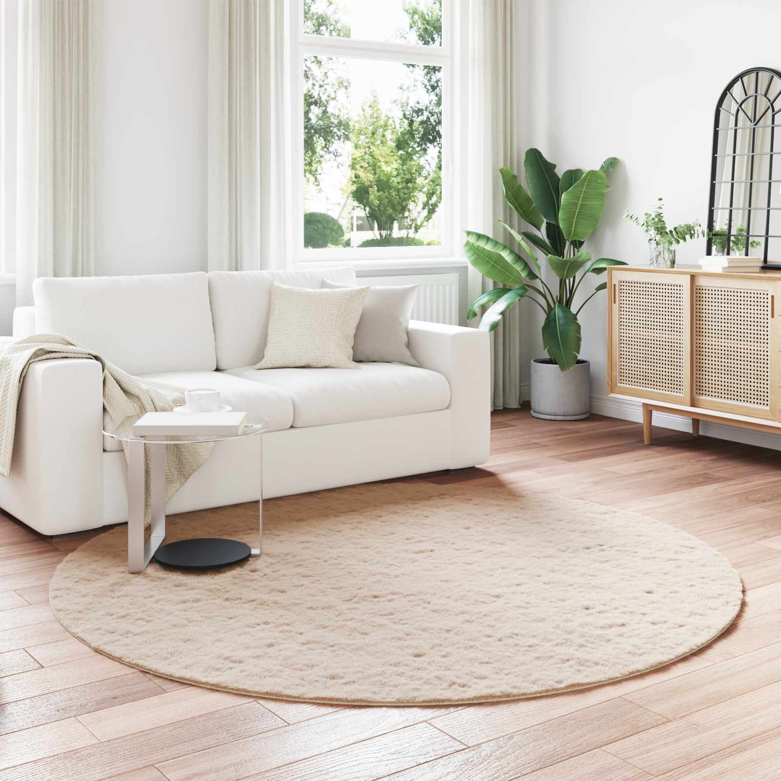 Αντιολισθητικό ψεύτικο χαλί από κουνελιού Olite Taupe Ø 160 εκ. - Pakobazaar