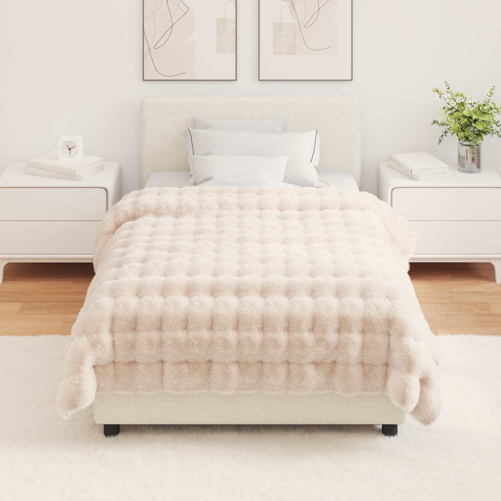 Αντιολισθητική Ψεύτικη Γούνα Κουβέρτα Olite 4 pcs Μπεζ - Pakobazaar