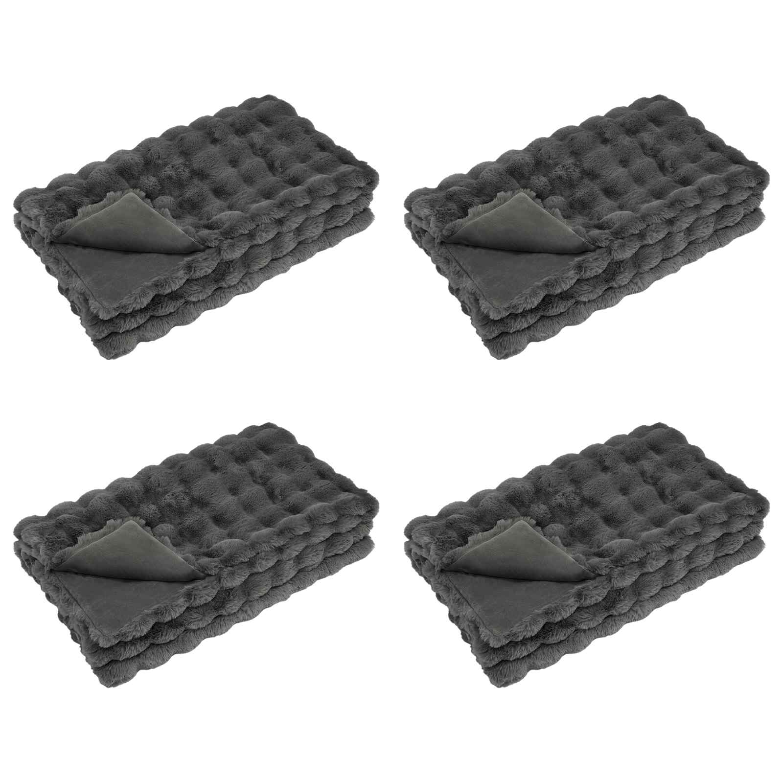 Αντιολισθητική Ψεύτικη Γούνα Κουβέρτα Olite 4 pcs Σκούρο Γκρι - Pakobazaar