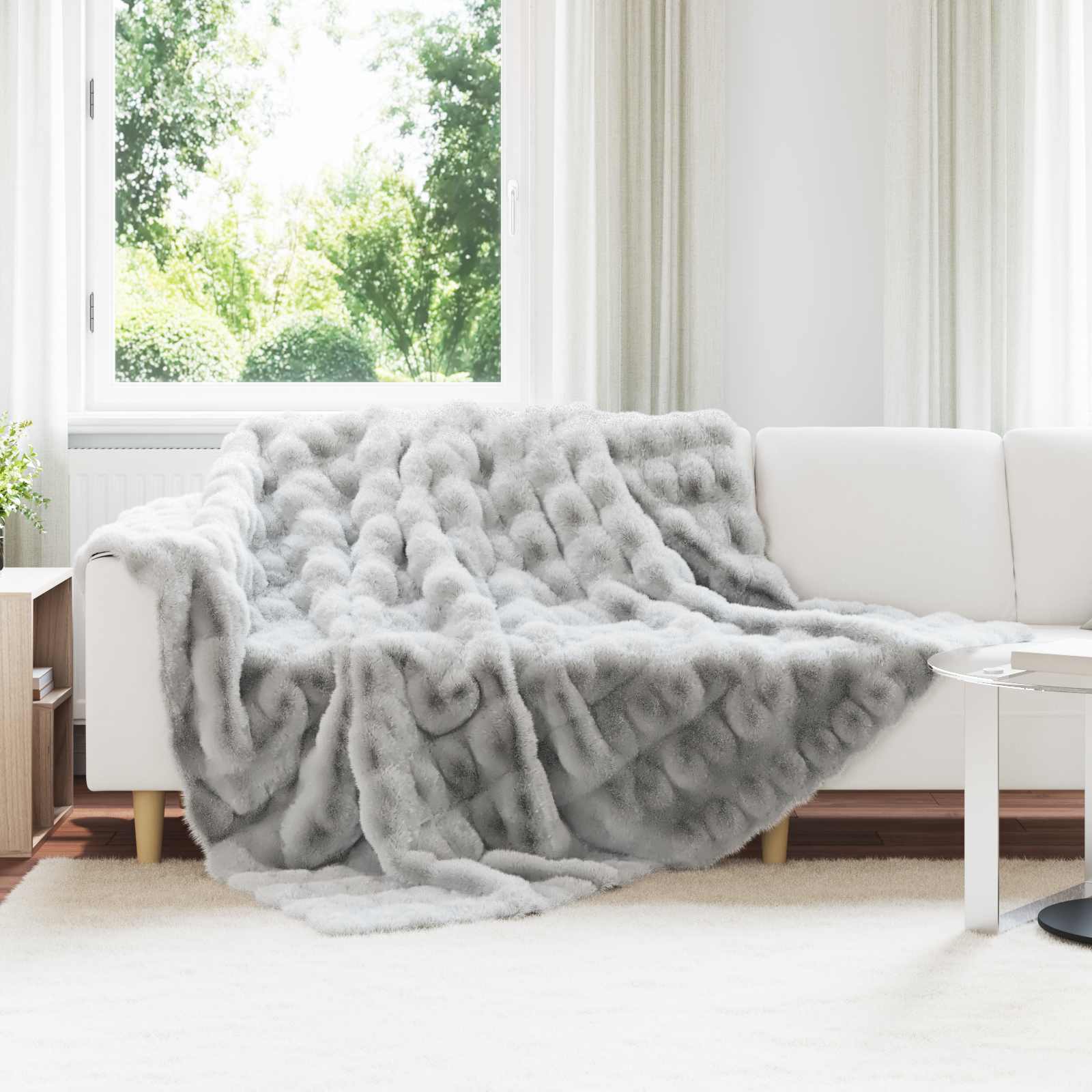 Αντιολισθητική Ψεύτικη Γούνα Κουβέρτα Olite Γκρι 220 x 240 cm - Pakobazaar