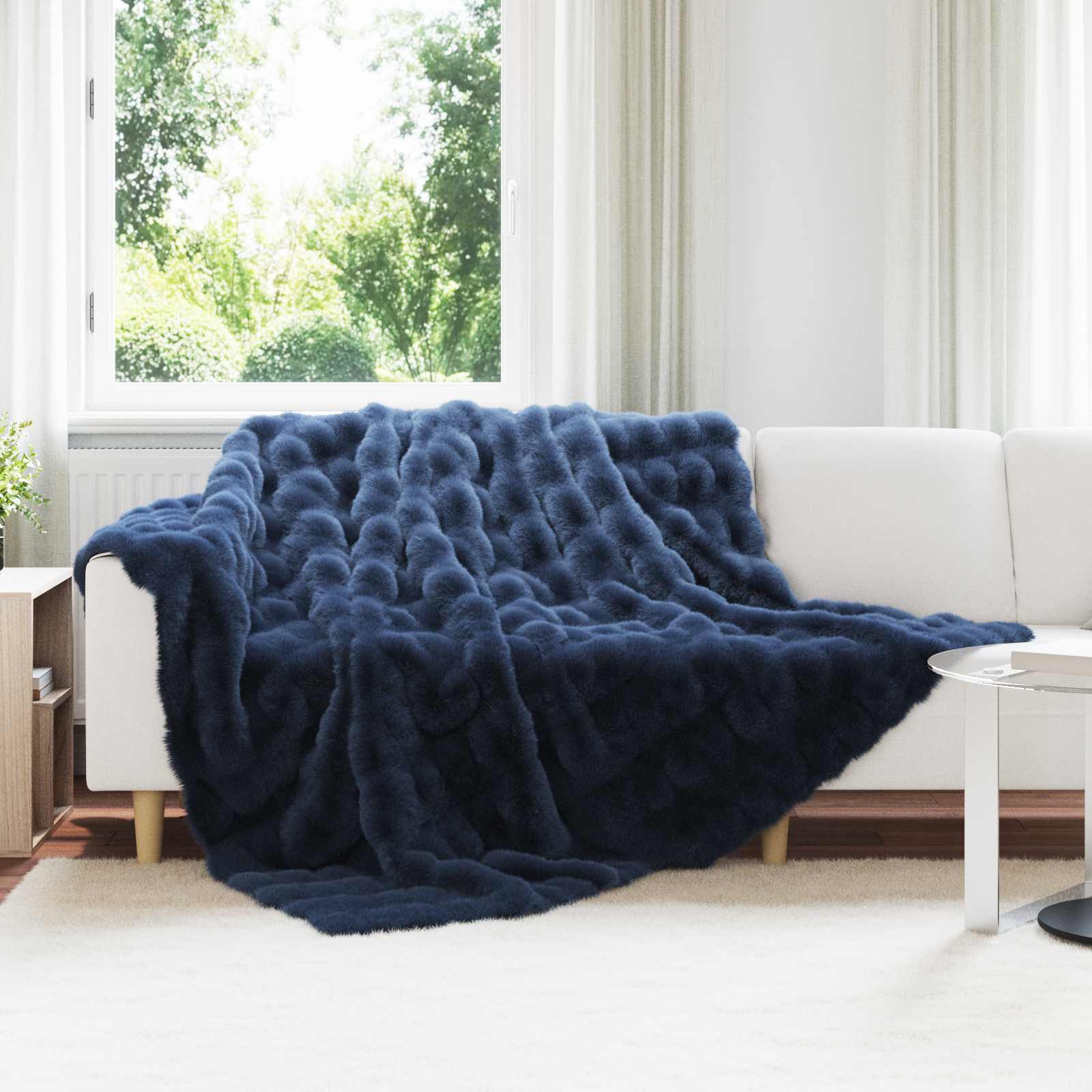 Αντιολισθητική Ψεύτικη Γούνα Κουβέρτα Olite 4 pcs Θαλασσί Μπλε - Pakobazaar
