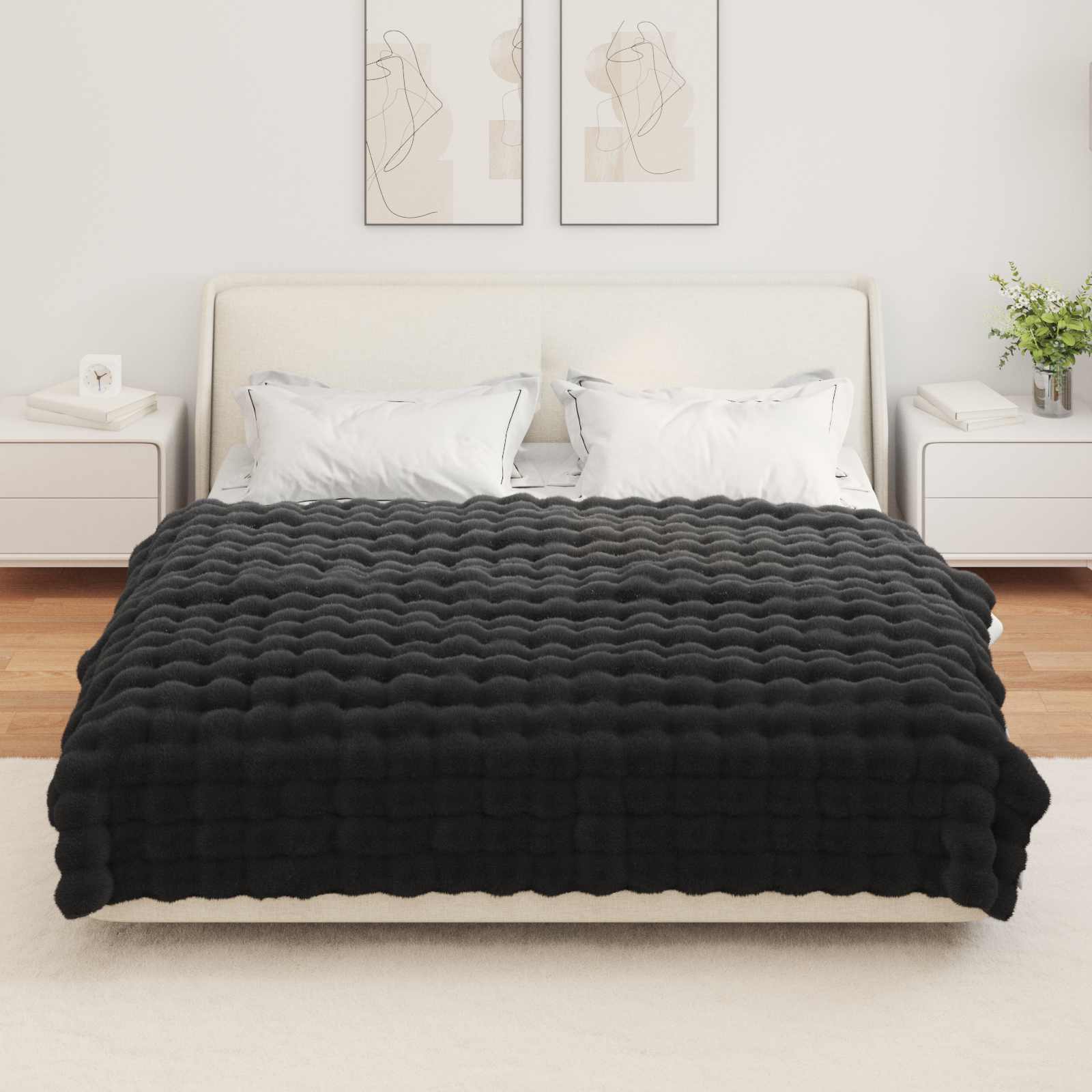 Αντιολισθητική Ψεύτικη Γούνα Κουβέρτα Olite 4 pcs Μαύρο - Pakobazaar