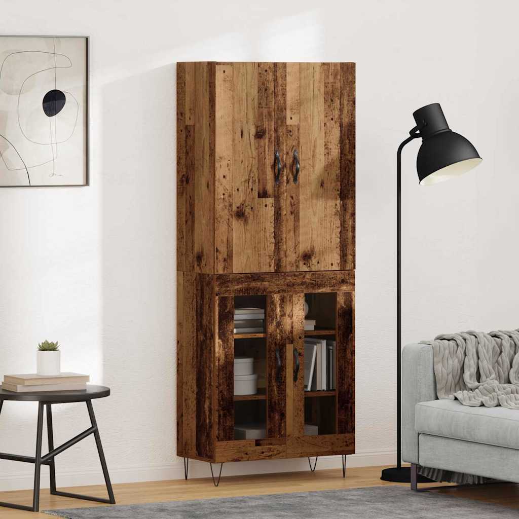 Highboard 2 pcs Παλιό ξύλο Μηχανική ξυλεία και γυαλί