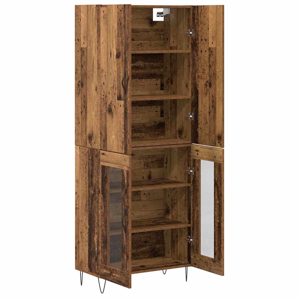 Highboard 2 pcs Παλιό ξύλο Μηχανική ξυλεία και γυαλί