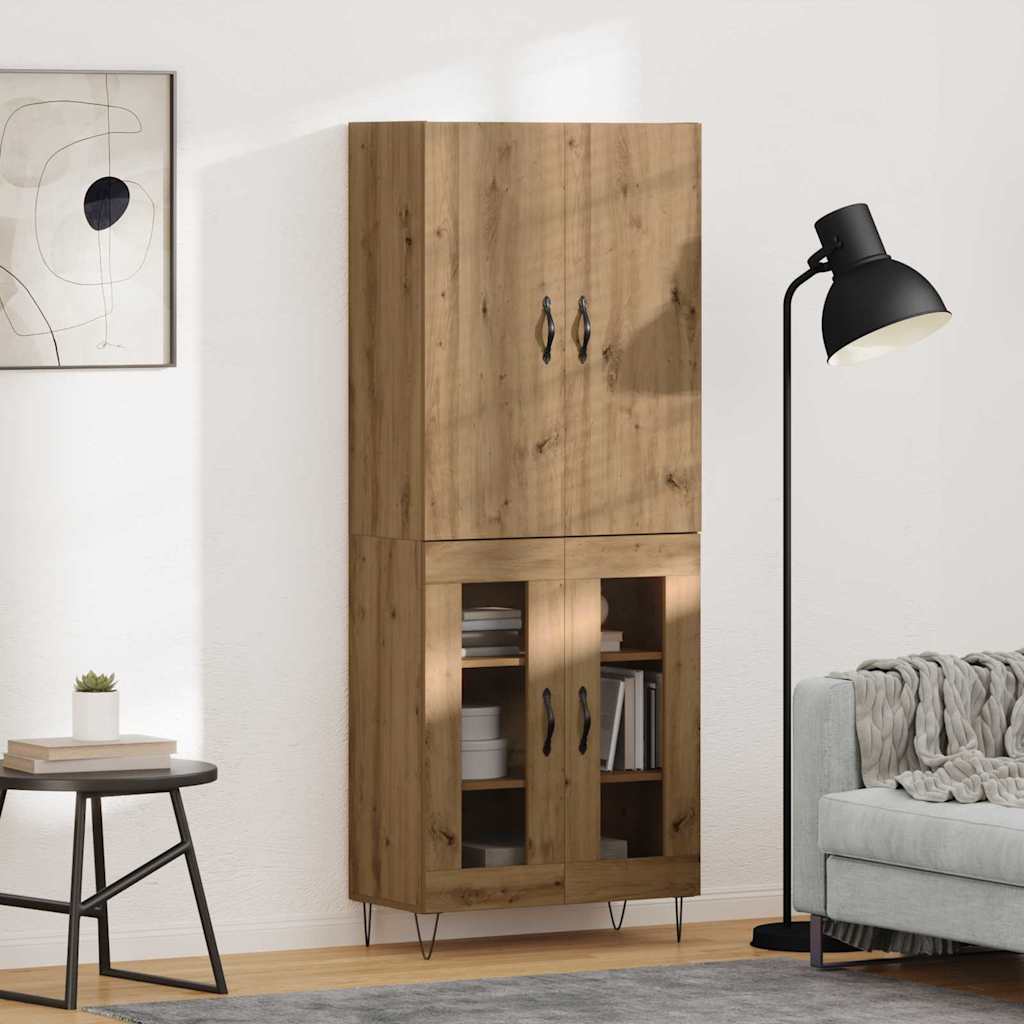 Highboard 2 pcs Artisan Oak Μηχανική ξυλεία και γυαλί