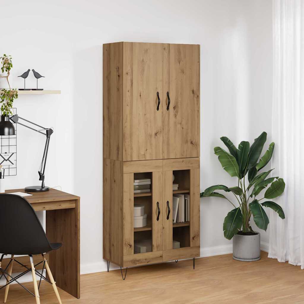 Highboard 2 pcs Artisan Oak Μηχανική ξυλεία και γυαλί