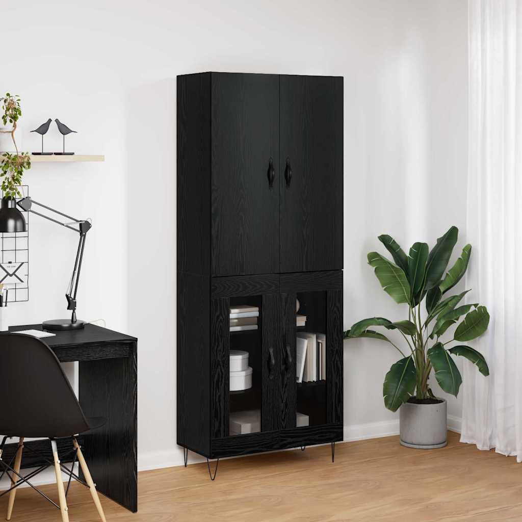 Highboard 2 pcs Μαύρη Οξυά Μηχανική ξυλεία και γυαλί