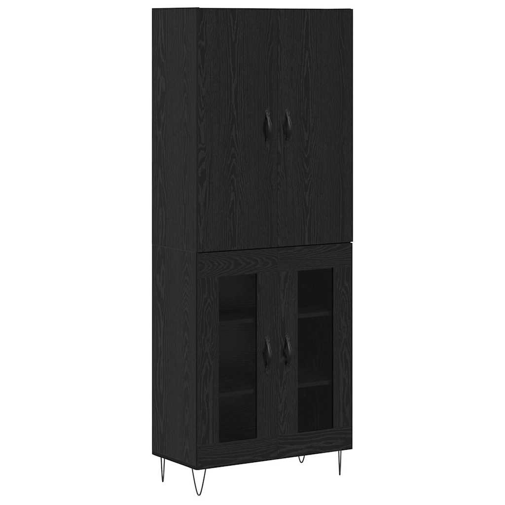 Highboard 2 pcs Μαύρη Οξυά Μηχανική ξυλεία και γυαλί