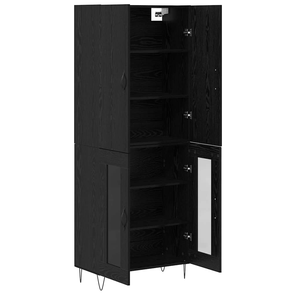 Highboard 2 pcs Μαύρη Οξυά Μηχανική ξυλεία και γυαλί