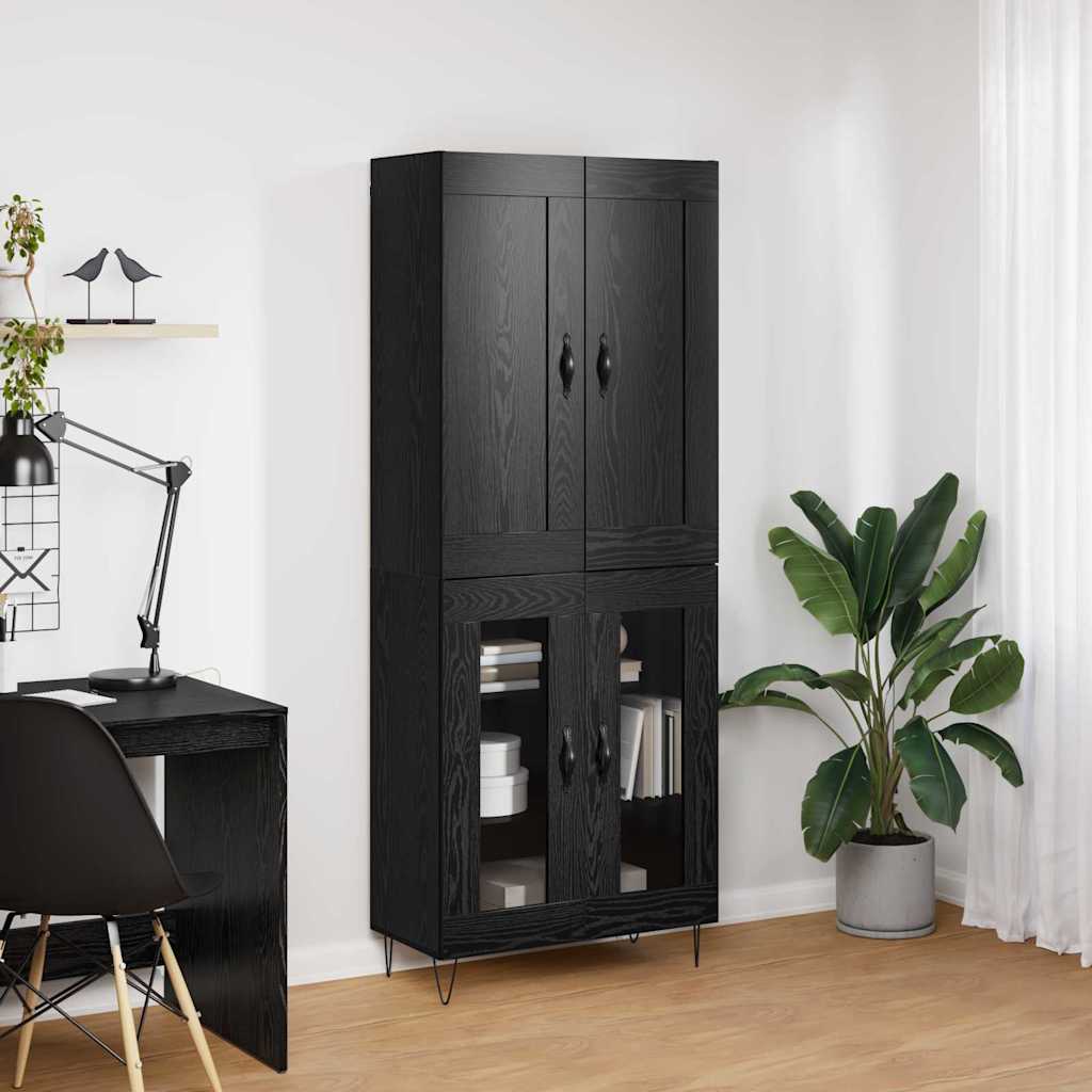 Highboard Μαύρη Οξυά 69,5 x 34 x 180 εκ. Επεξεργασμένο ξύλο
