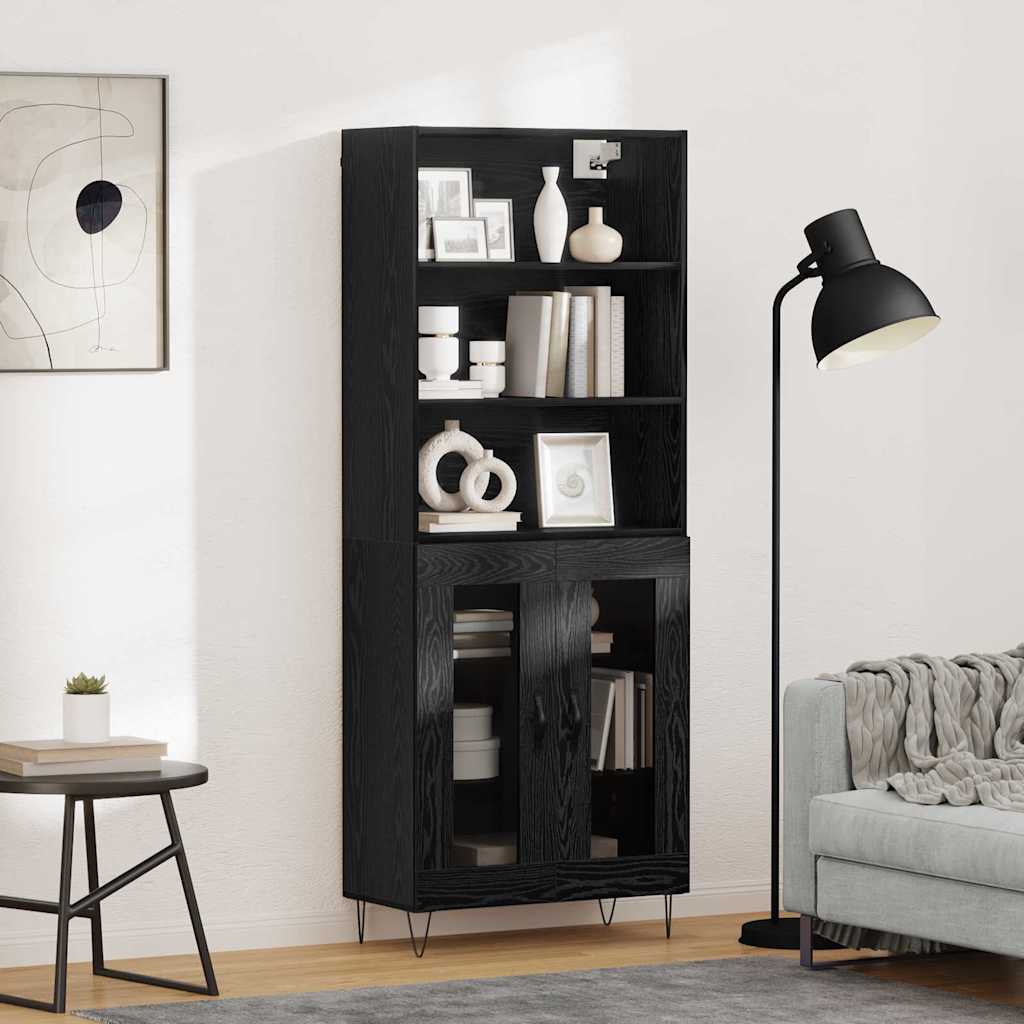 Highboard 2 pcs Μαύρη Οξυά Επεξεργασμένο ξύλο