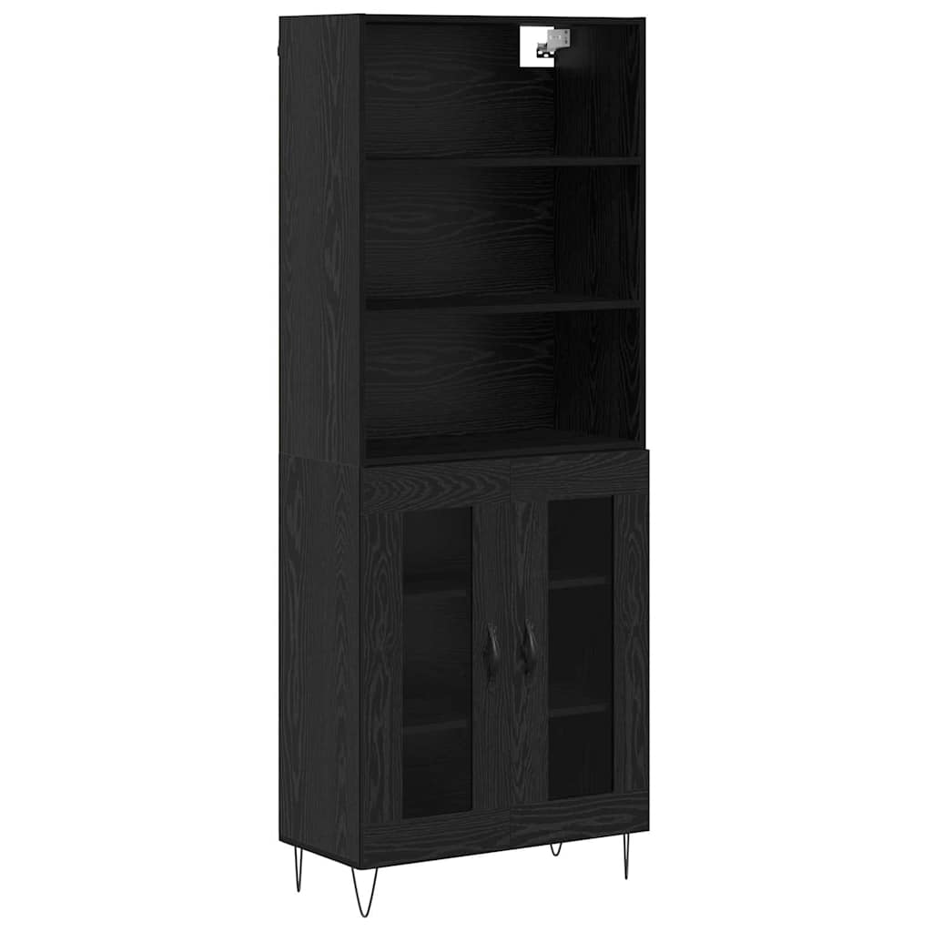 Highboard 2 pcs Μαύρη Οξυά Επεξεργασμένο ξύλο