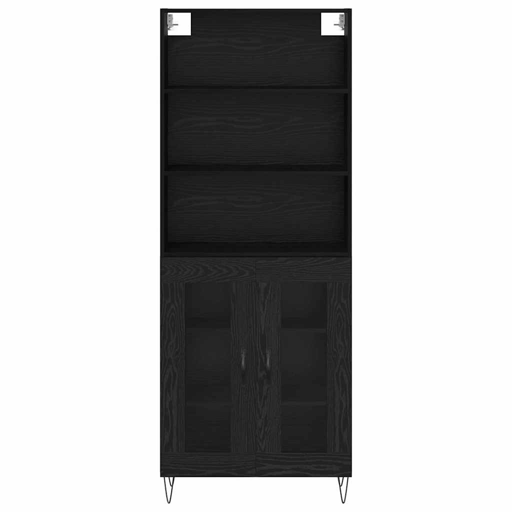 Highboard 2 pcs Μαύρη Οξυά Επεξεργασμένο ξύλο