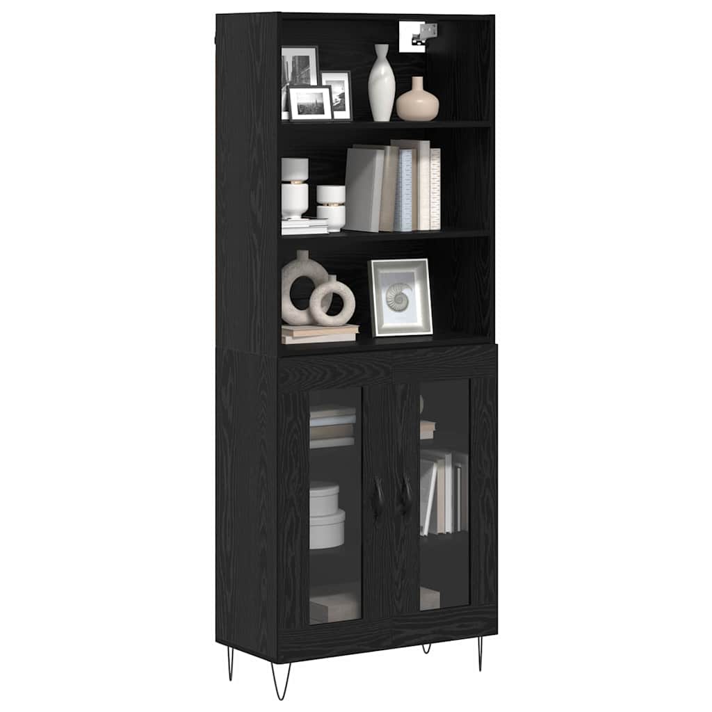 Highboard 2 pcs Μαύρη Οξυά Επεξεργασμένο ξύλο