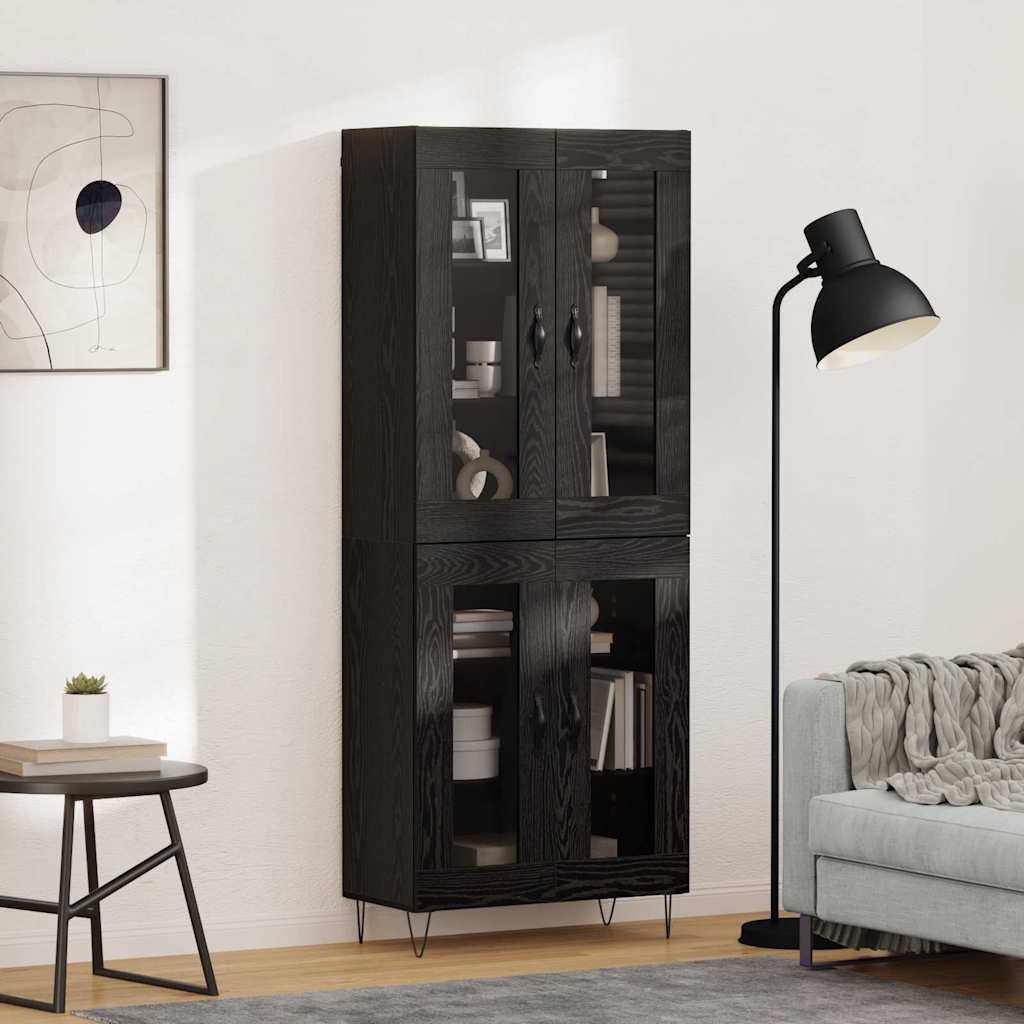 Highboard Μαύρη Οξυά 69,5 x 34 x 180 εκ. Επεξεργασμένο ξύλο
