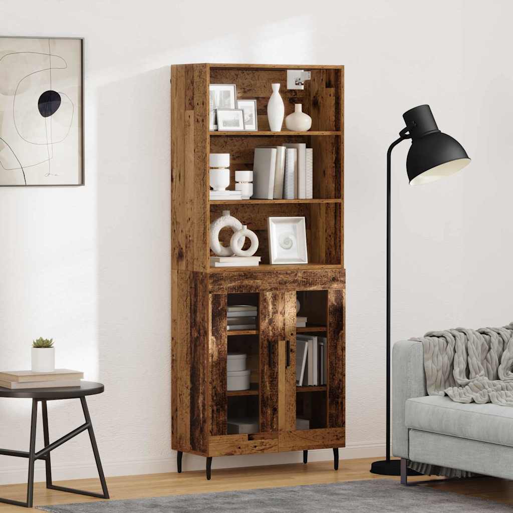 Highboard Παλιό Ξύλο 69,5 x 34 x 180 εκ. Σύνθετο Ξύλο και Γυαλί