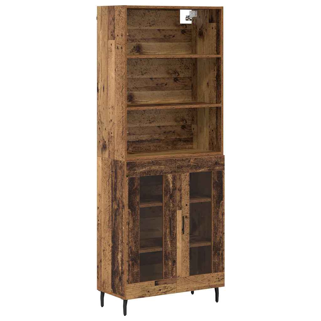 Highboard Παλιό Ξύλο 69,5 x 34 x 180 εκ. Σύνθετο Ξύλο και Γυαλί