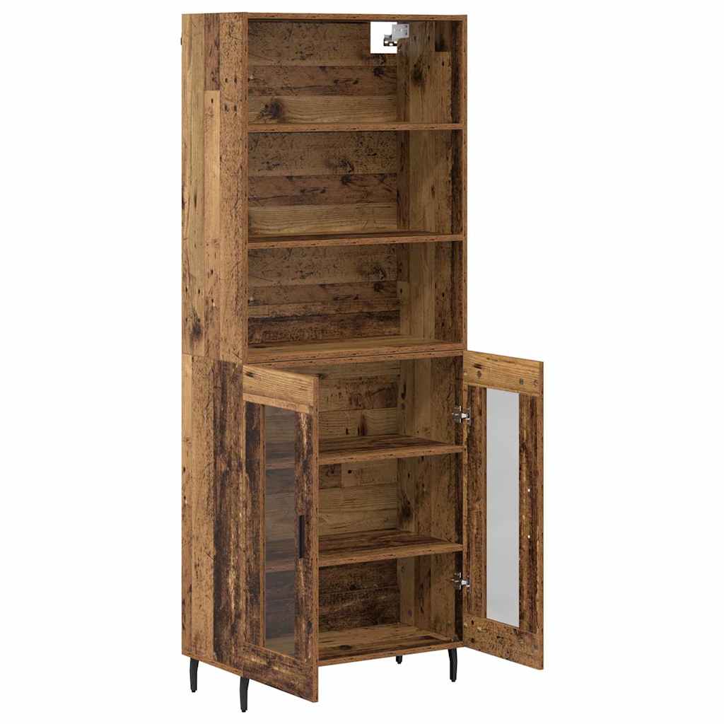 Highboard Παλιό Ξύλο 69,5 x 34 x 180 εκ. Σύνθετο Ξύλο και Γυαλί
