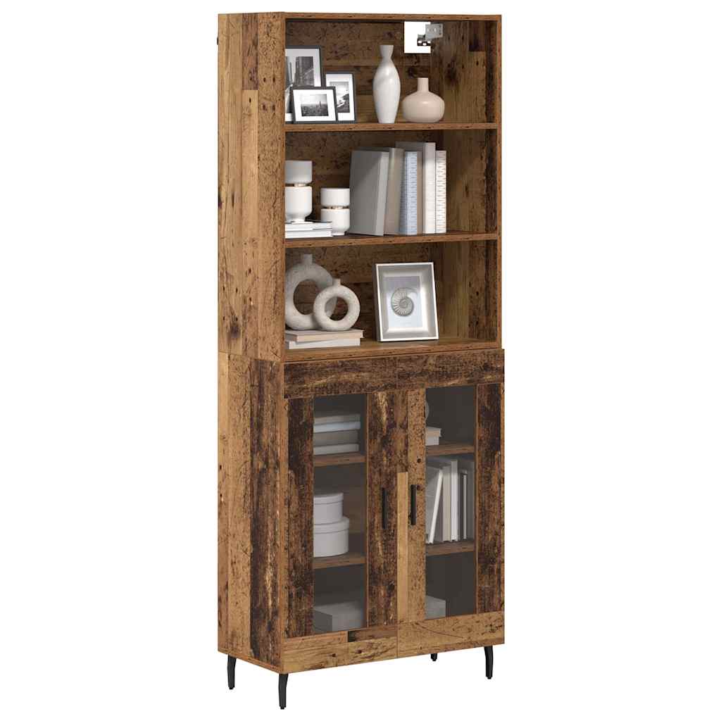 Highboard Παλιό Ξύλο 69,5 x 34 x 180 εκ. Σύνθετο Ξύλο και Γυαλί