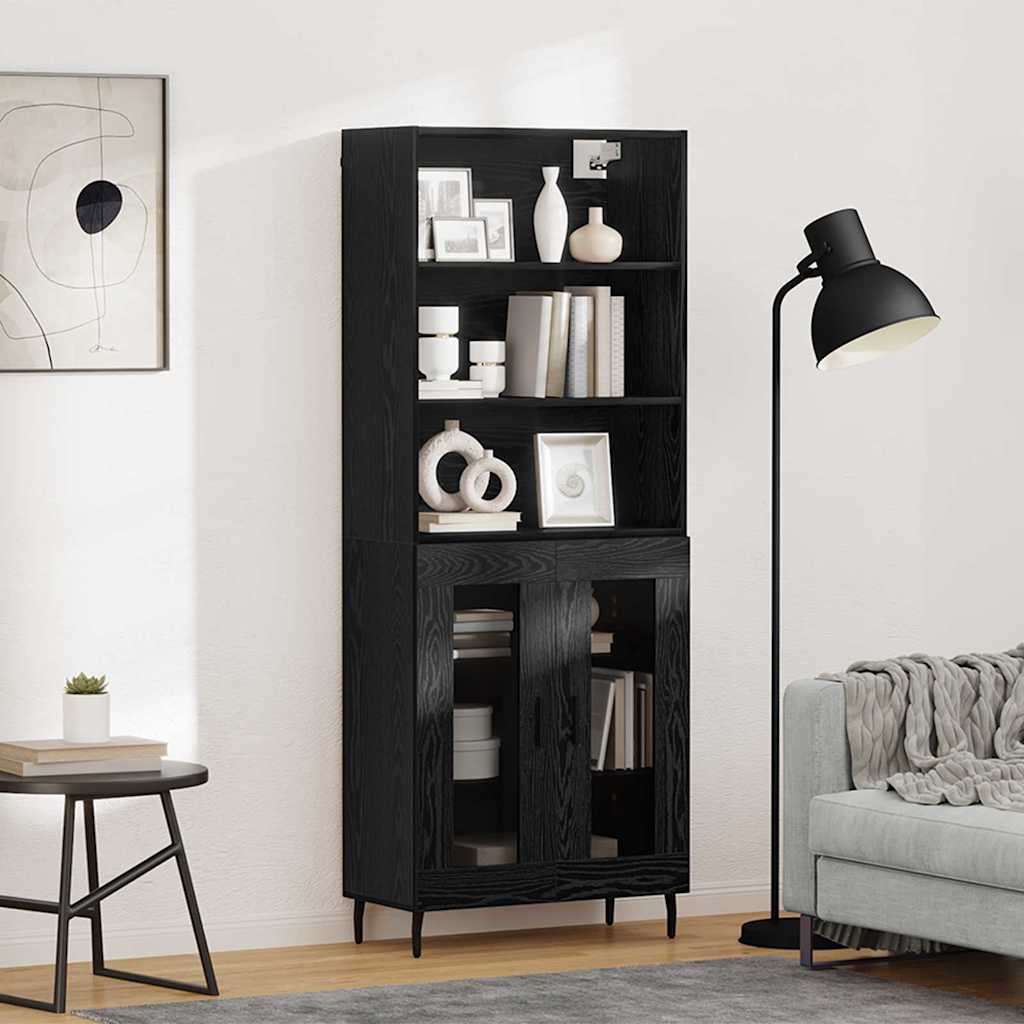 Highboard Μαύρη Οξυά 69,5 x 34 x 180 εκ. Σύνθετο Ξύλο και Γυαλί
