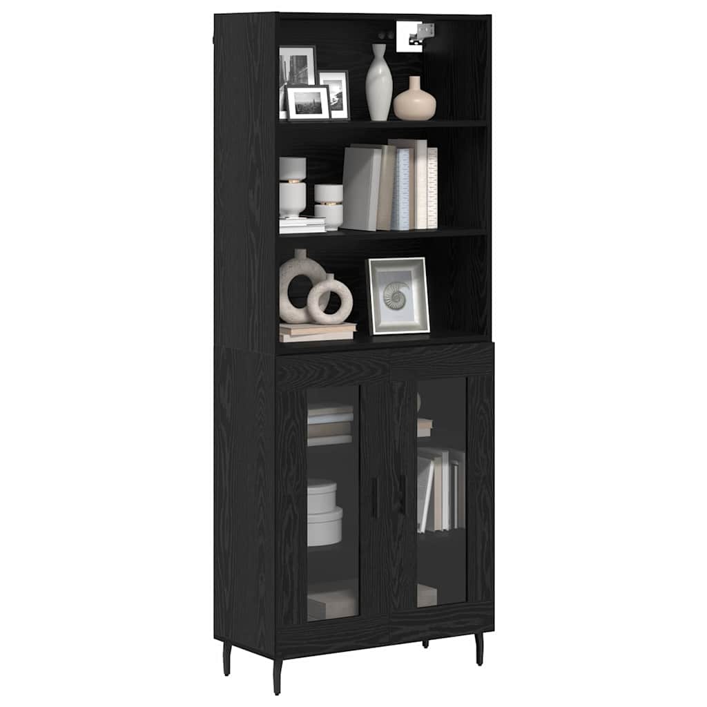 Highboard Μαύρη Οξυά 69,5 x 34 x 180 εκ. Σύνθετο Ξύλο και Γυαλί