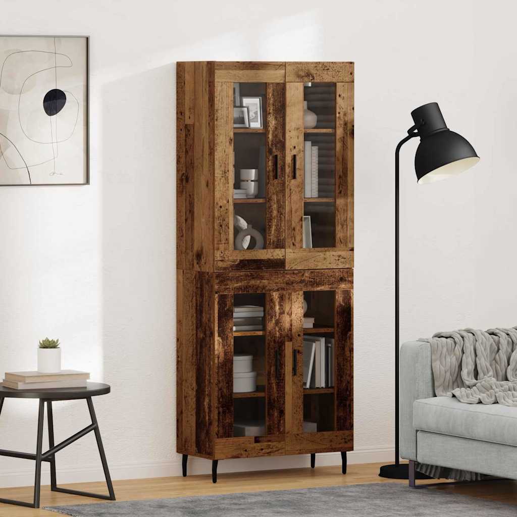 Highboard 2 pcs Παλιό ξύλο Σύνθετο Ξύλο και Γυαλί - Pakobazaar