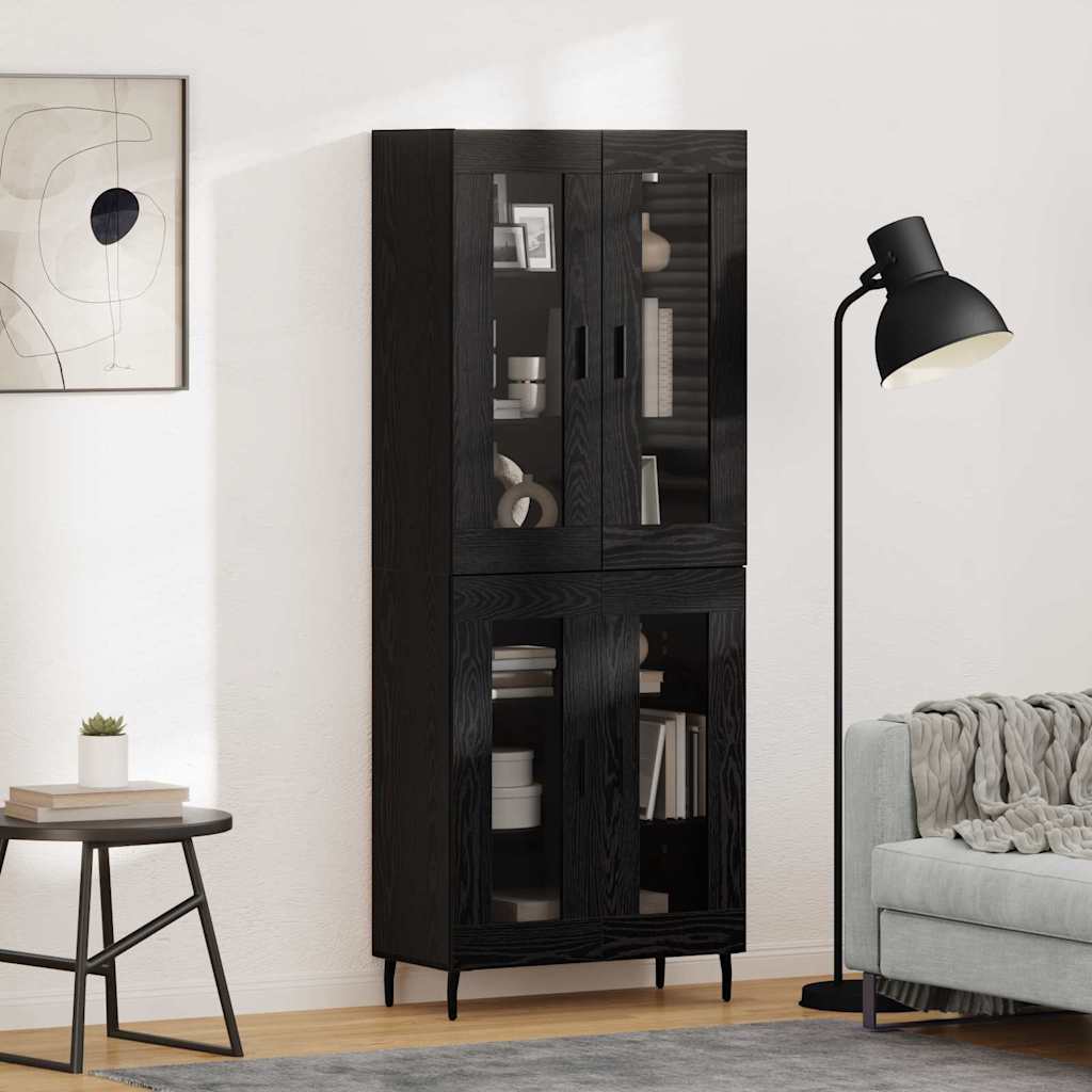Highboard 2 pcs Μαύρη Οξυά Σύνθετο Ξύλο και Γυαλί