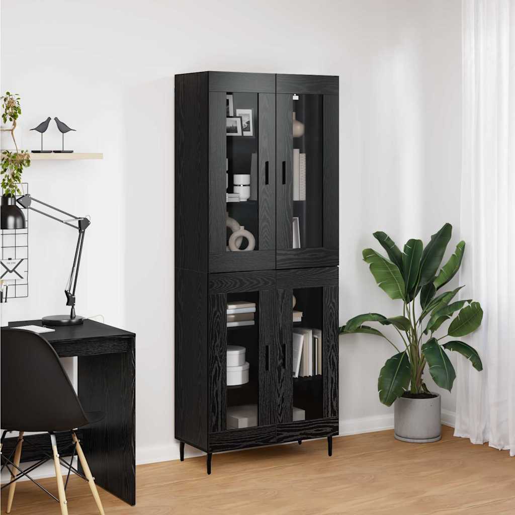 Highboard 2 pcs Μαύρη Οξυά Σύνθετο Ξύλο και Γυαλί