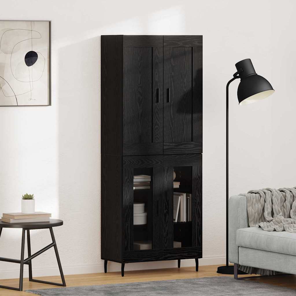 Highboard 2 pcs Μαύρη Οξυά Επεξεργασμένο ξύλο