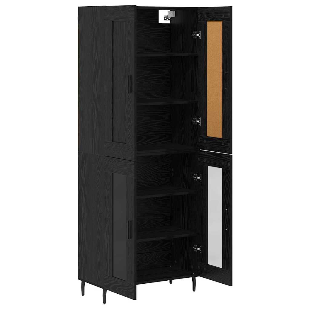 Highboard 2 pcs Μαύρη Οξυά Επεξεργασμένο ξύλο