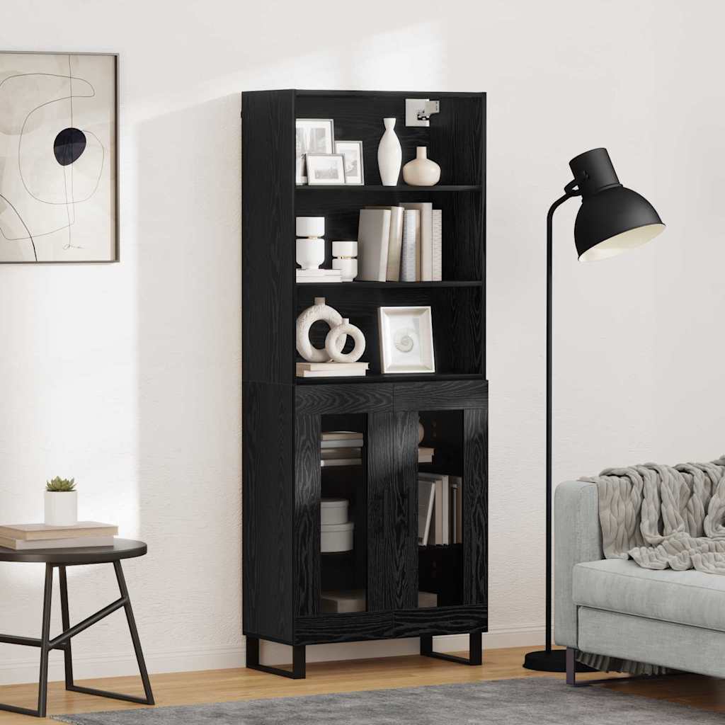 Highboard Μαύρη Οξυά 69,5 x 34 x 180 εκ. Επεξεργασμένο ξύλο - Pakobazaar
