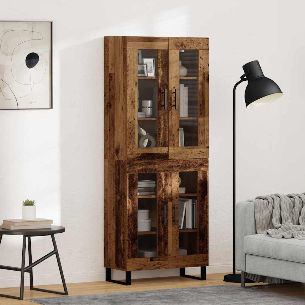 Highboard 2 pcs Παλιό Ξύλο Σύνθετο Ξύλο και Γυαλί
