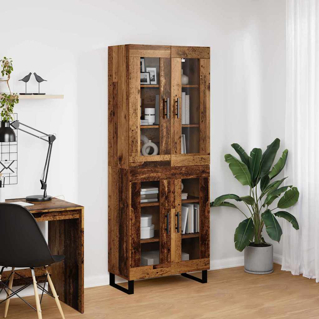 Highboard 2 pcs Παλιό Ξύλο Σύνθετο Ξύλο και Γυαλί