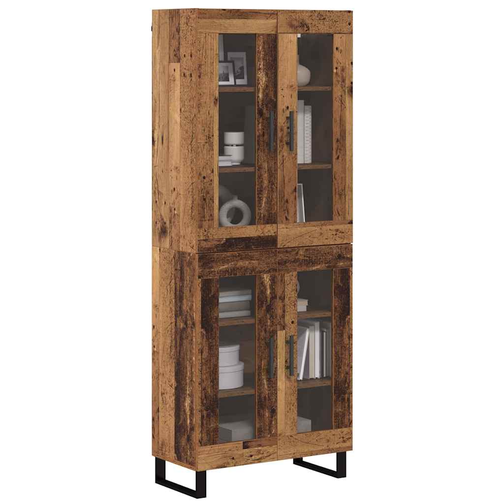 Highboard 2 pcs Παλιό Ξύλο Σύνθετο Ξύλο και Γυαλί
