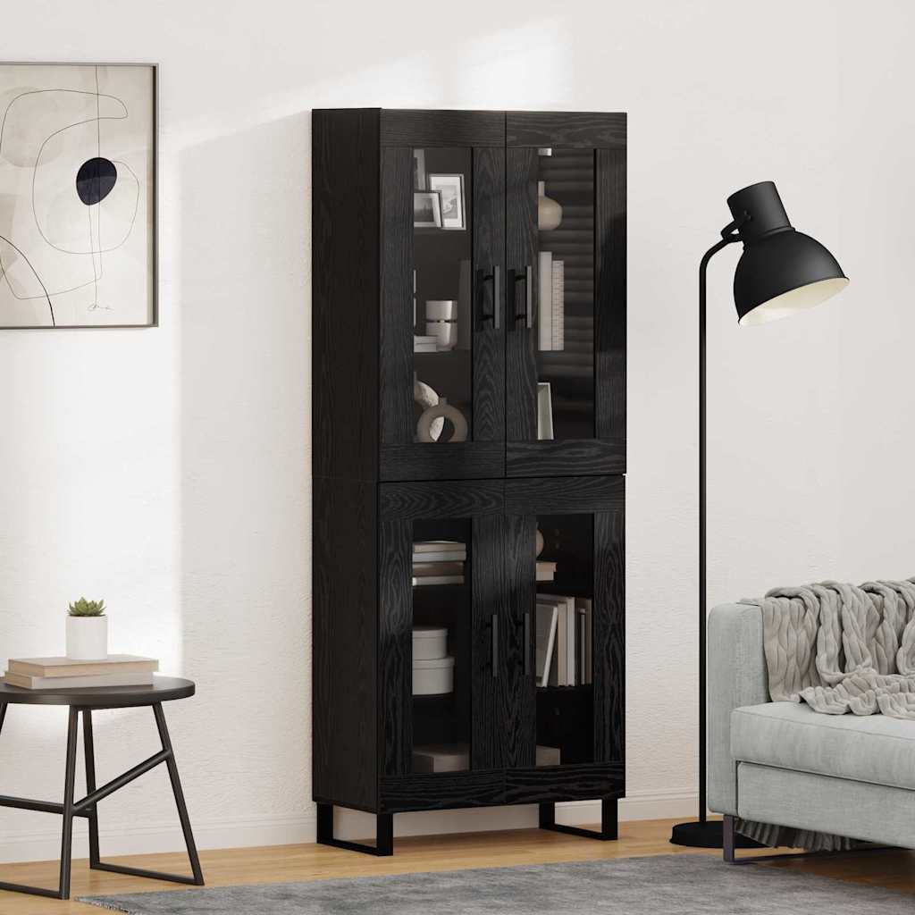 Highboard 2 pcs Μαύρη Οξυά Σύνθετο Ξύλο και Γυαλί - Pakobazaar