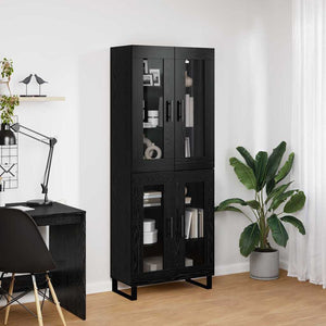 Highboard 2 pcs Μαύρη Οξυά Σύνθετο Ξύλο και Γυαλί - Pakobazaar