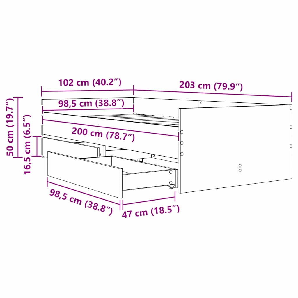 Σκελετός Κρεβατιού Παλιό Ξύλο 100 x 200 cm Στερεά ξυλεία πεύκου