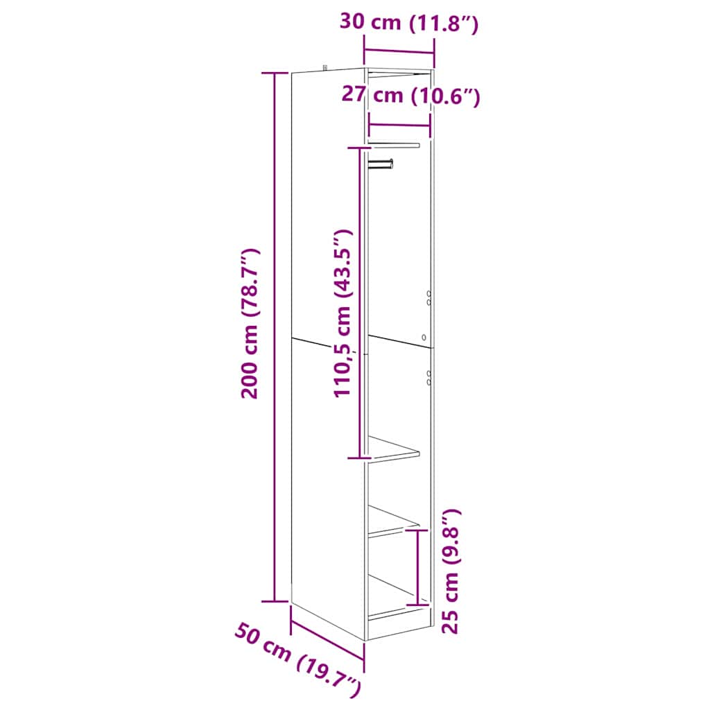 Ντουλάπι με ράφι Μαύρη Οξυά 50 x 30 x 200 εκ Επεξεργασμένο ξύλο