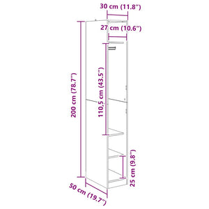 Ντουλάπι Μαύρη Οξυά 50 x 30 x 200 εκ Επεξεργασμένο Ξύλο