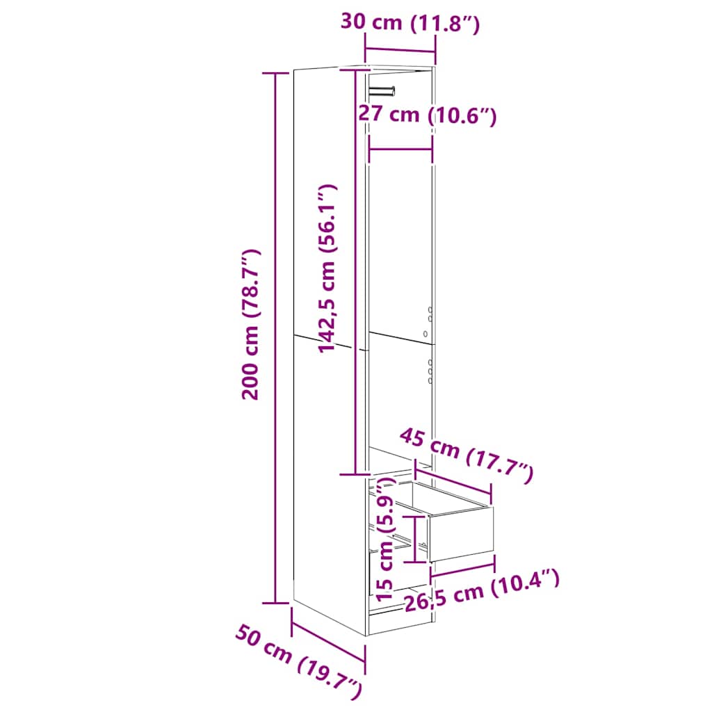 Ντουλάπι Μαύρη Οξυά 50 x 30 x 200 εκ Επεξεργασμένο ξύλο