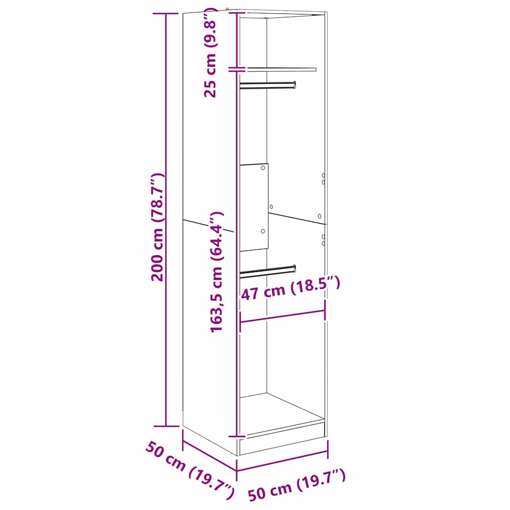 Ντουλάπι με ράφι Μαύρη Οξυά 50 x 50 x 200 cm Επεξεργασμένο ξύλο