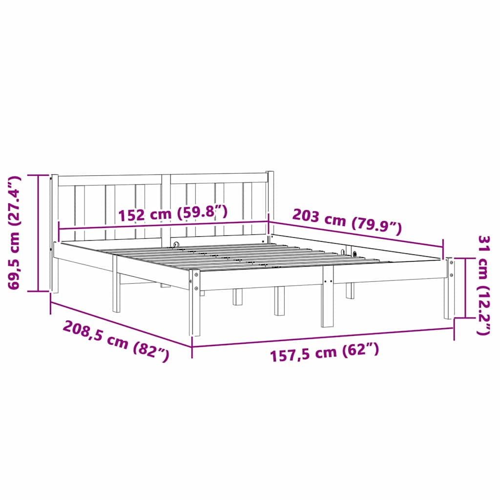 Σκελετός Κρεβατιού Φυσικό 152 x 203 cm Στερεό ξύλο πεύκου - Pakobazaar