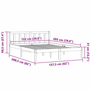 Σκελετός Κρεβατιού Φυσικό 152 x 203 cm Στερεό ξύλο πεύκου - Pakobazaar