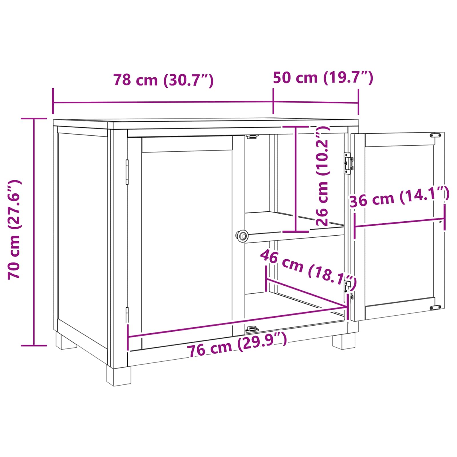 Ντουλαπιού με αποθήκευση Καφέ 78 x 50 x 70 εκ Στερεό Ξύλο Δρυός